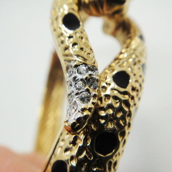 A&S Leopard Enamel Rhinestone Bangle Bracelet Jaguar - Picture 4 of 13